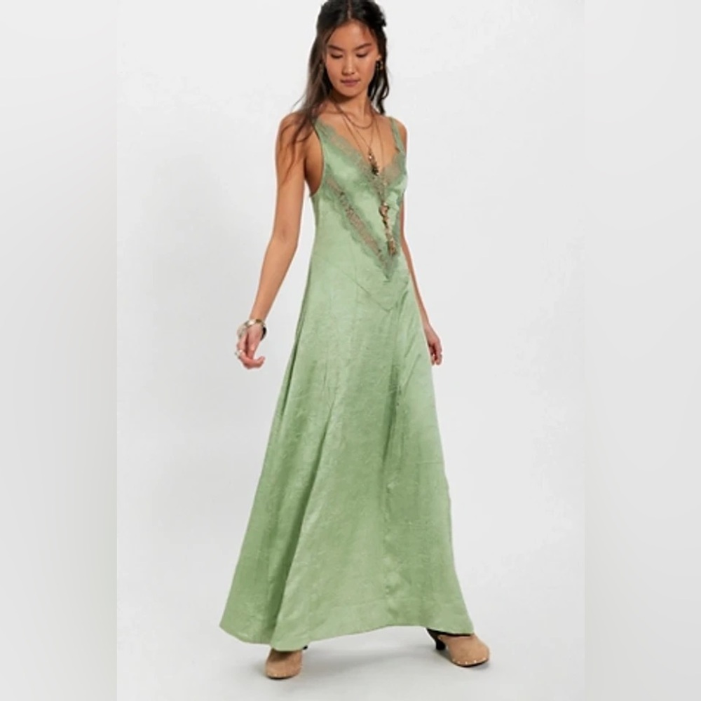 NWT Free People Maybe Forever Slip Dress soft moss - Picture 2 of 8